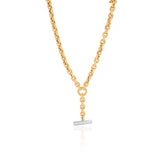 Gold Diamond Round Link Lariat Necklace