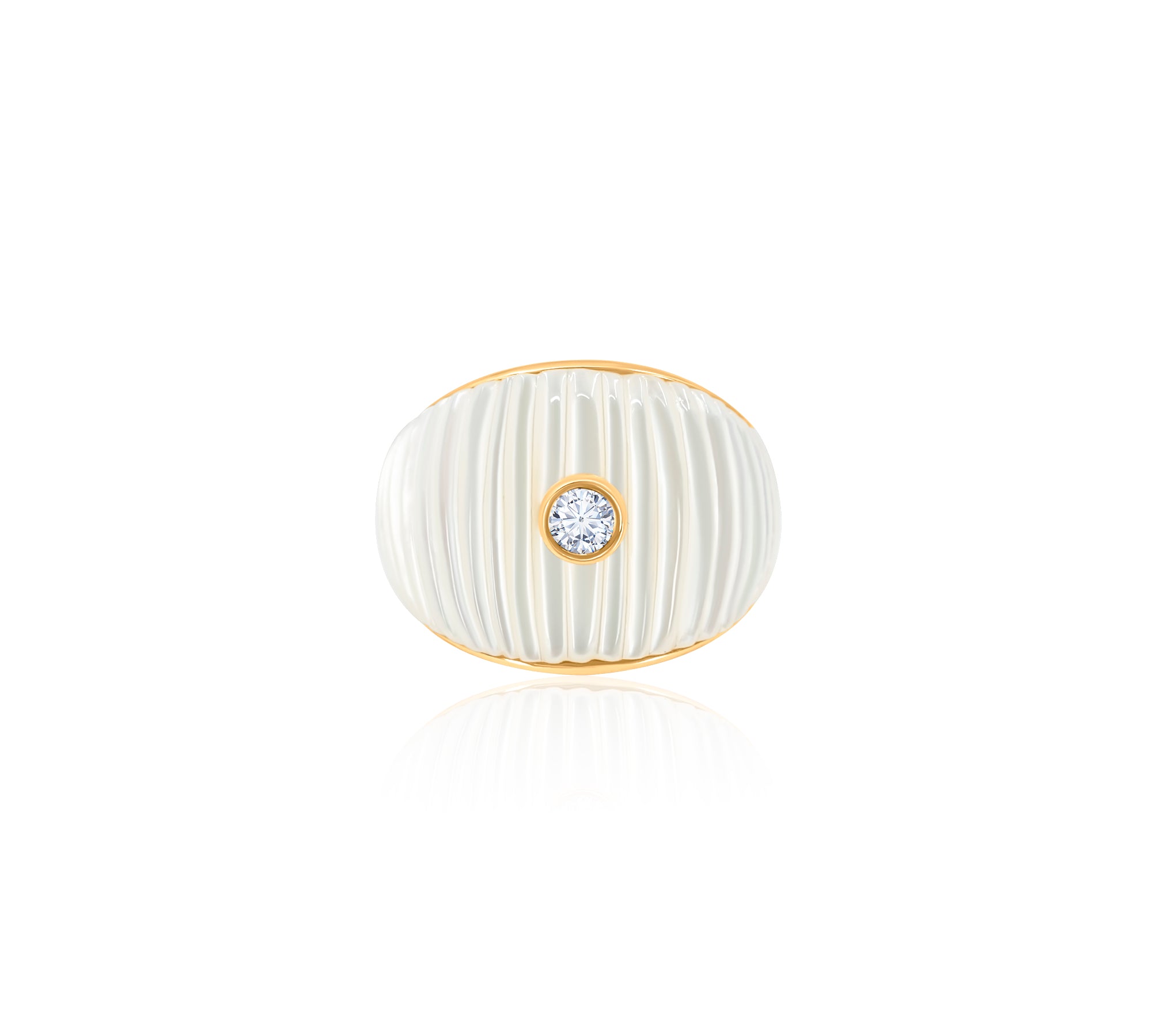 Gold Diamond Mother Of Pearl Fluted Dome Ring