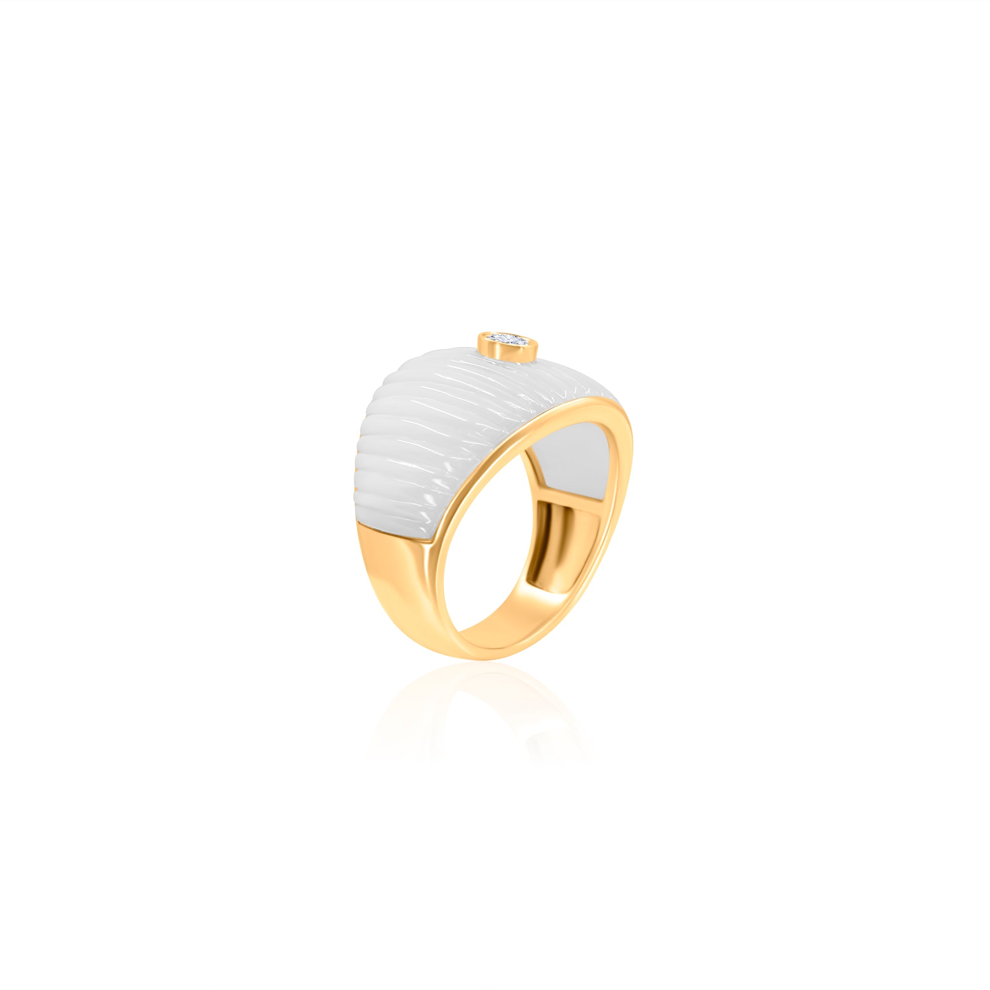 Gold Diamond Mother Of Pearl Fluted Dome Ring
