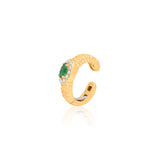 Gold Diamond Emerald Fluted Ear Cuff