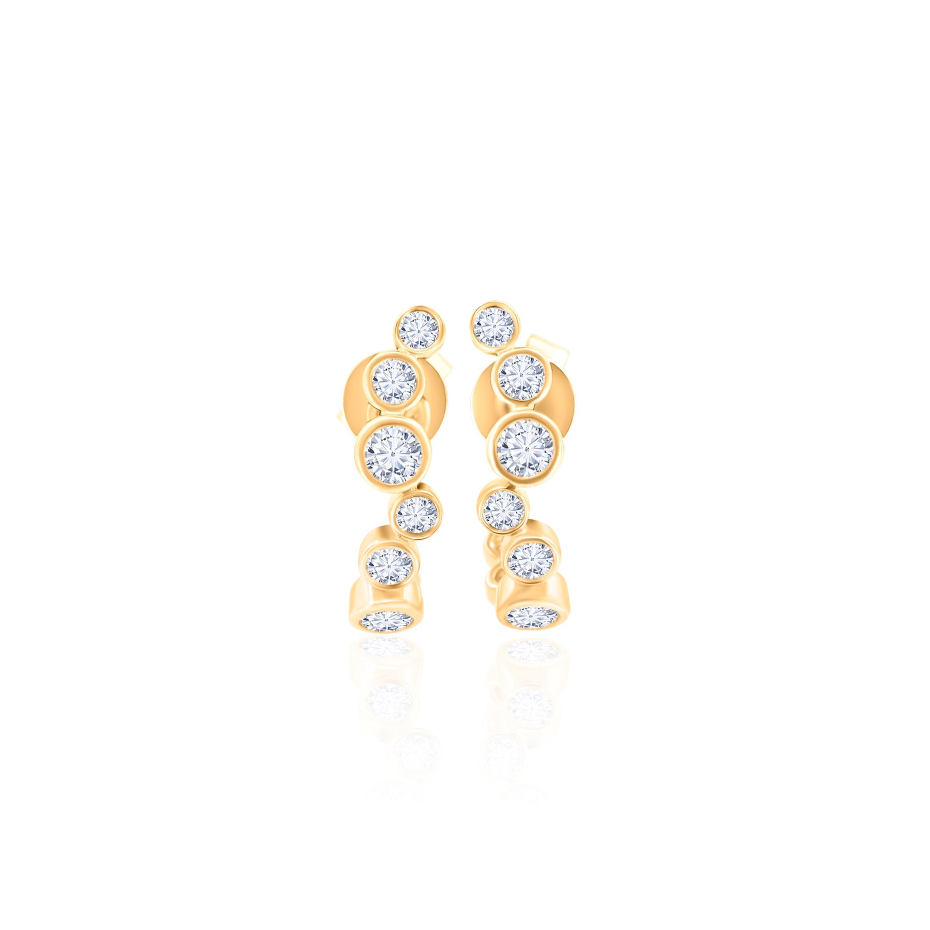 Gold Lab Grown Multi Shape Bezel Half Hoop Earrings
