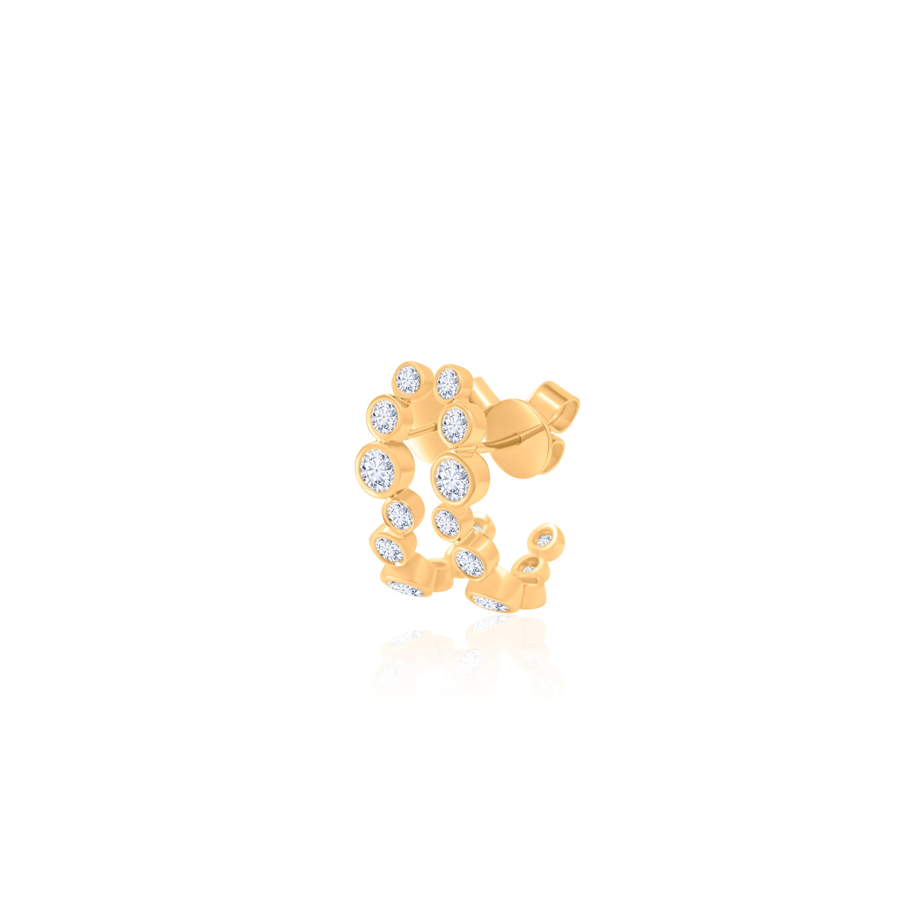 Gold Lab Grown Multi Shape Bezel Half Hoop Earrings