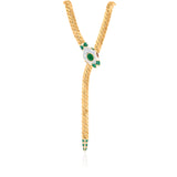 Gold Diamond Snake Cuban Link Lariat Necklace