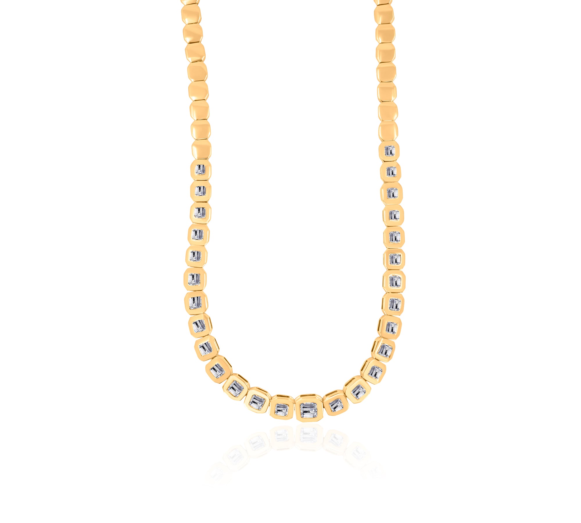 Gold Half Graduated Diamond Square Bezel Necklace