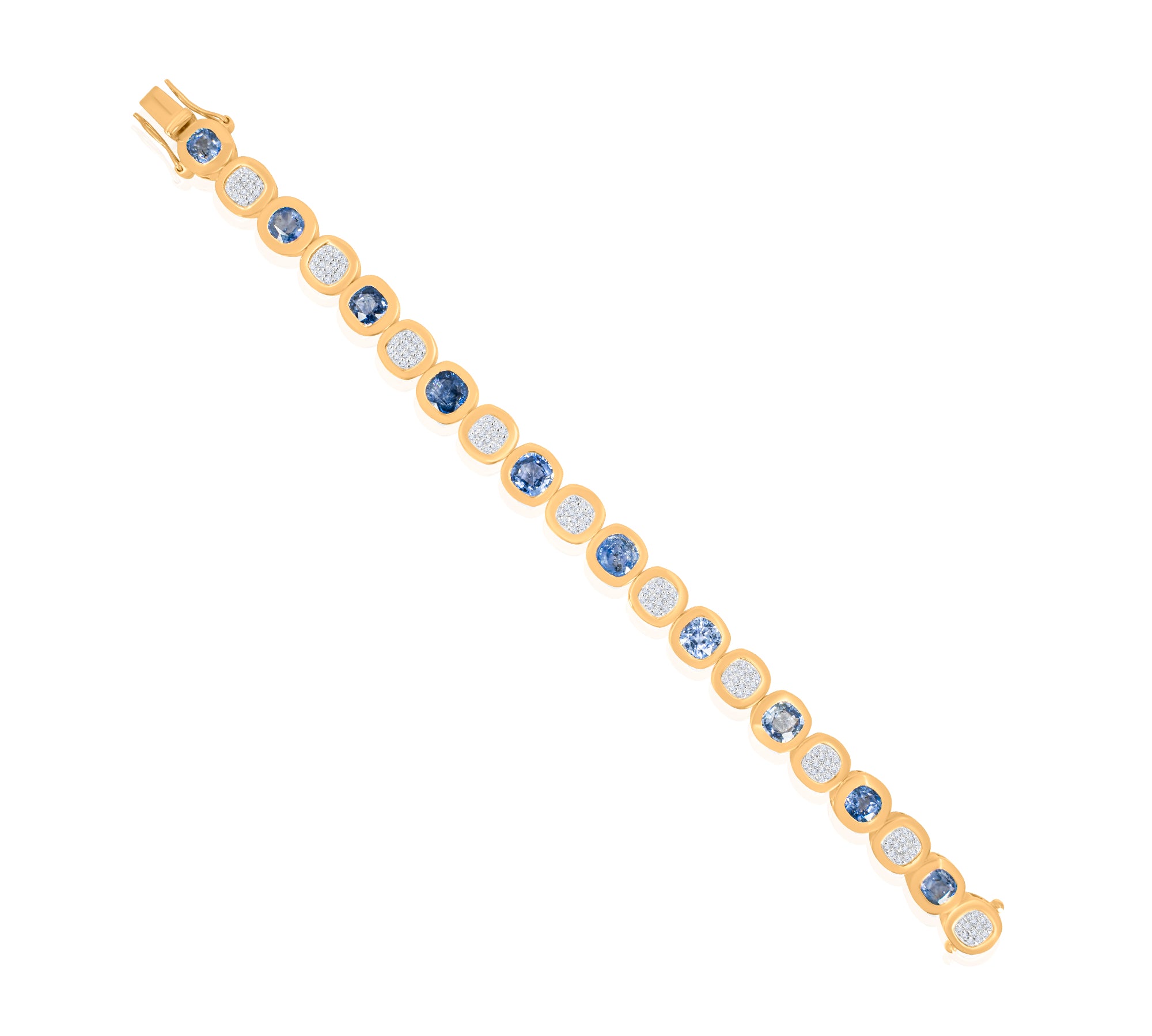 Gold Diamond Blue Sapphire Square Bezel Bracelet