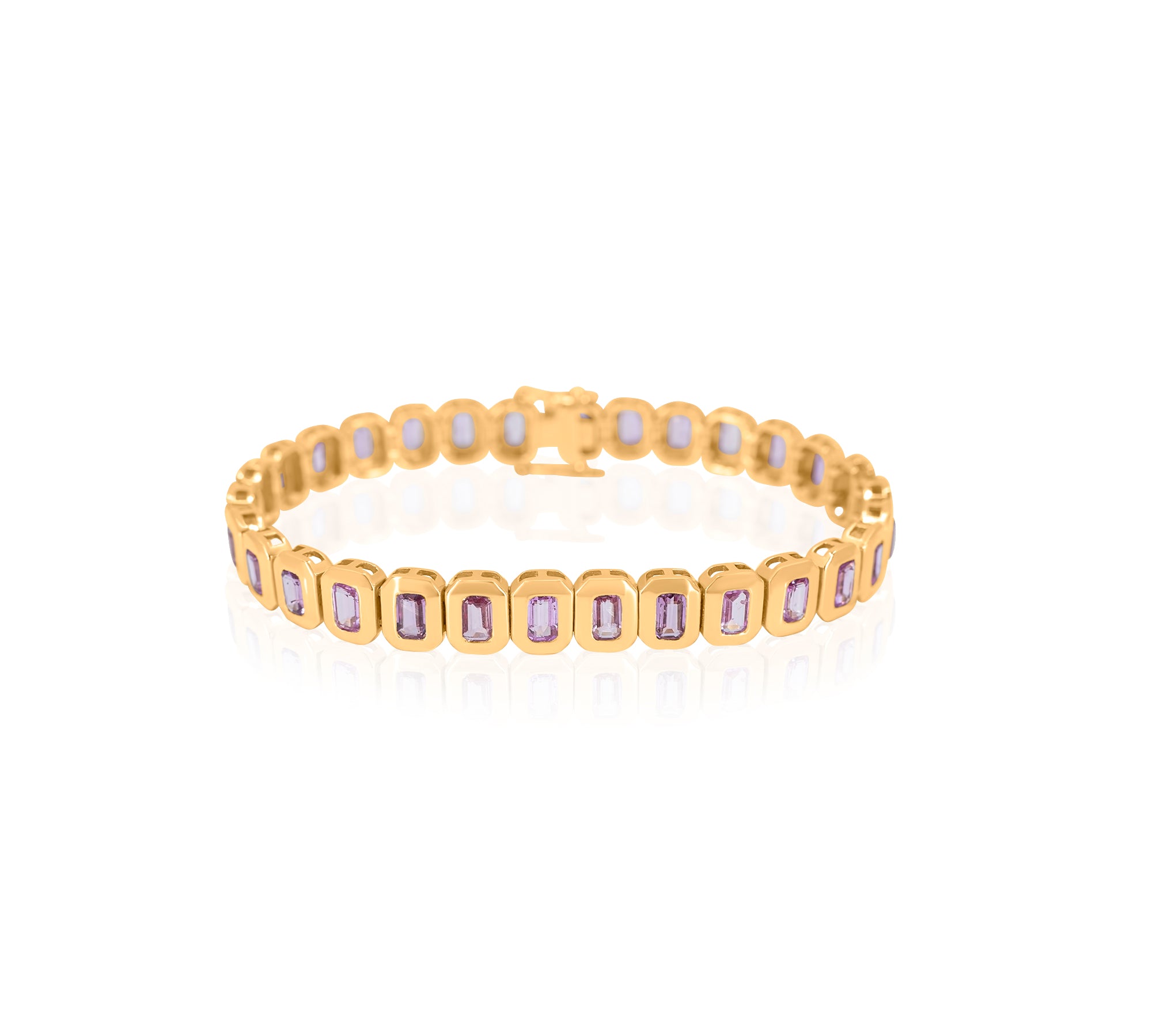 Gold Pink Sapphire Rectangle Bezel Bracelet