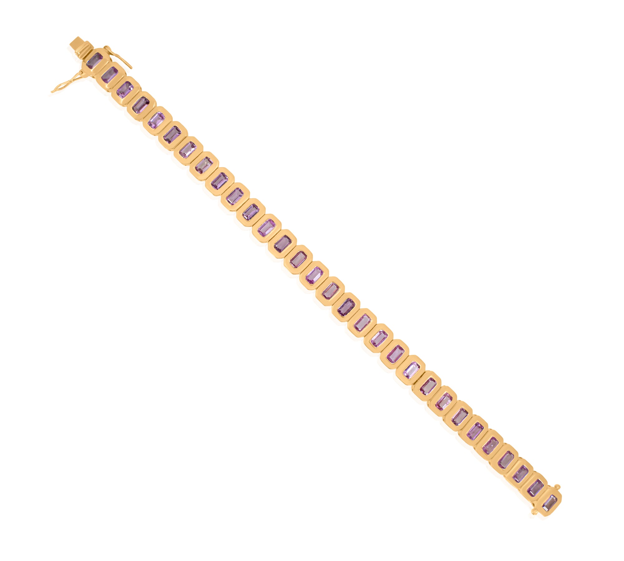 Gold Pink Sapphire Rectangle Bezel Bracelet