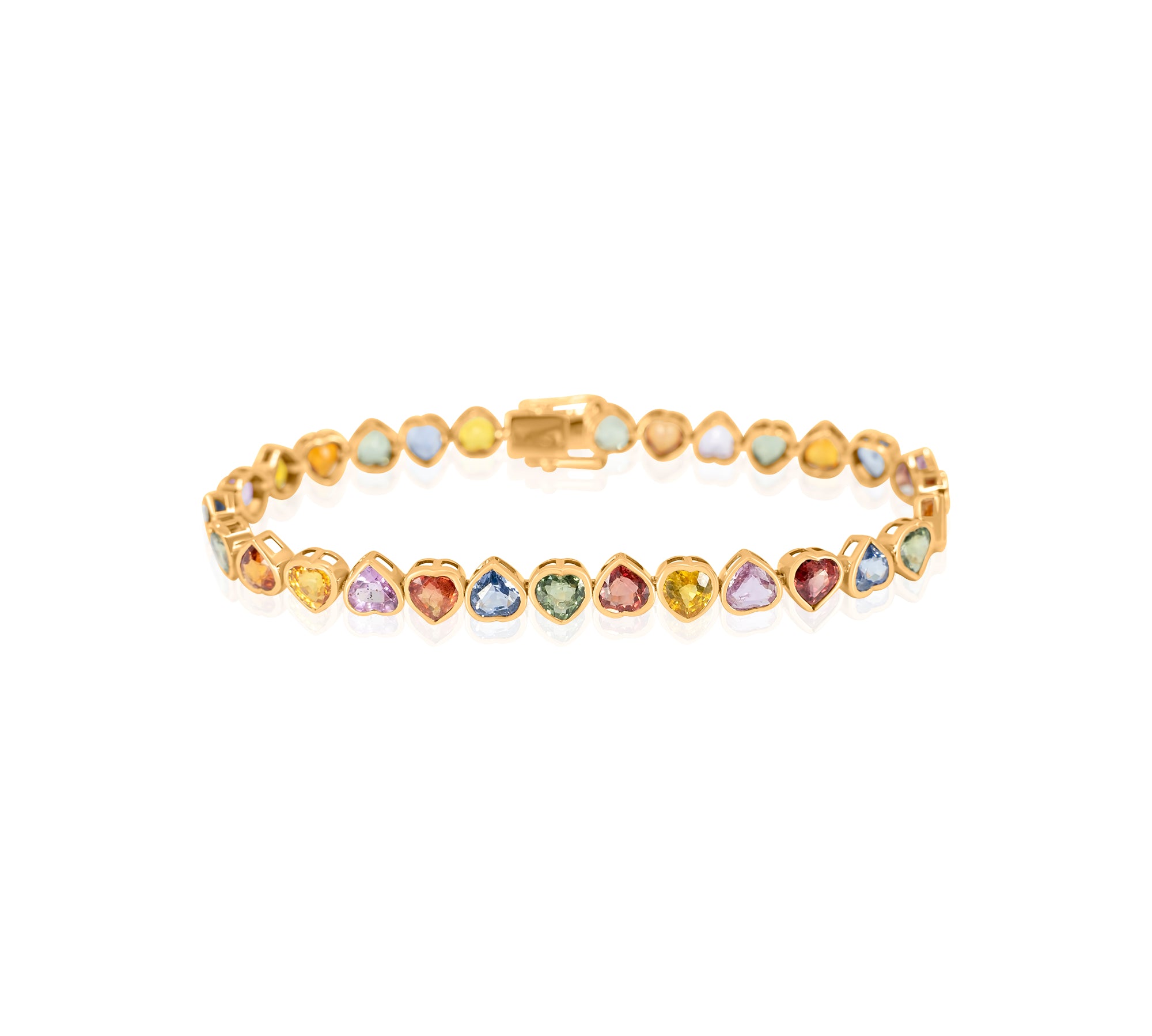 Gold Multi Sapphire Heart Bezel Bracelet
