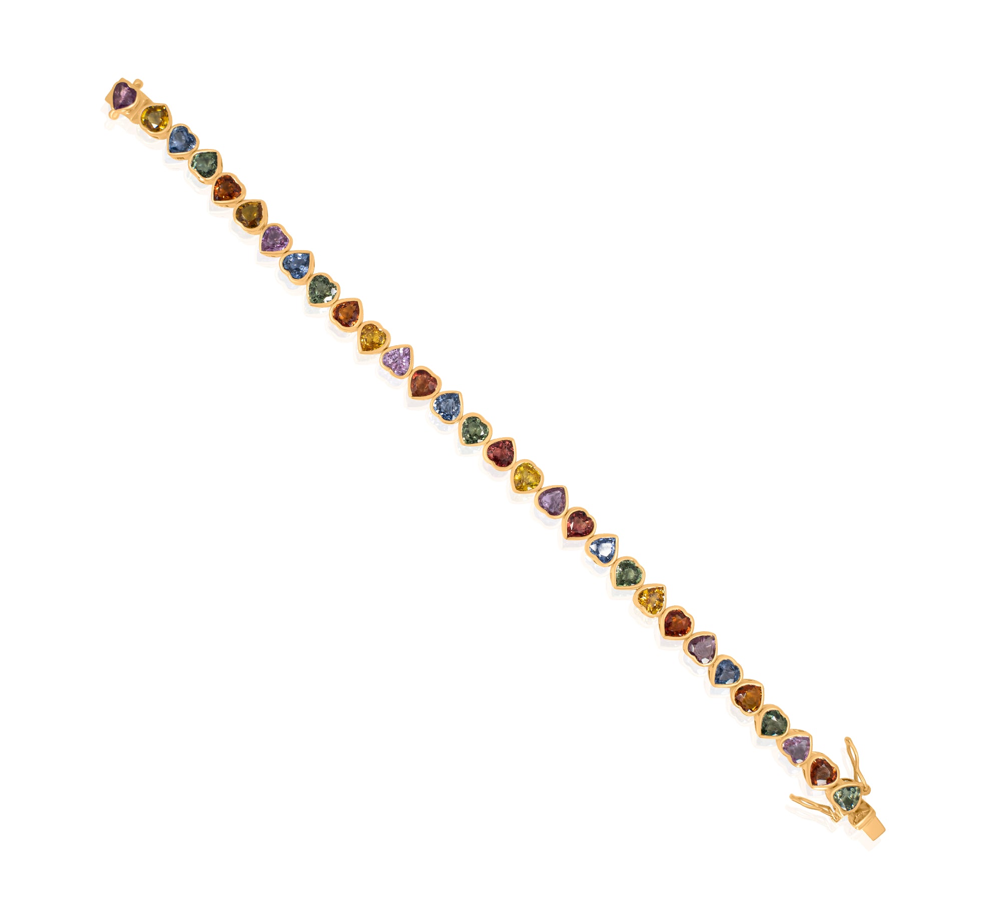 Gold Multi Sapphire Heart Bezel Bracelet