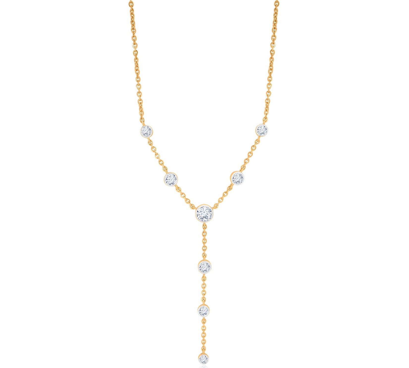 Gold Lab Grown Multi Bezel Lariat Necklace