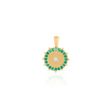 Gold Diamond Emerald Round Medallion Pendant
