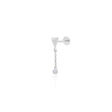 Gold Pyramid Chain Bezel Diamond Drop Flat Back Earring