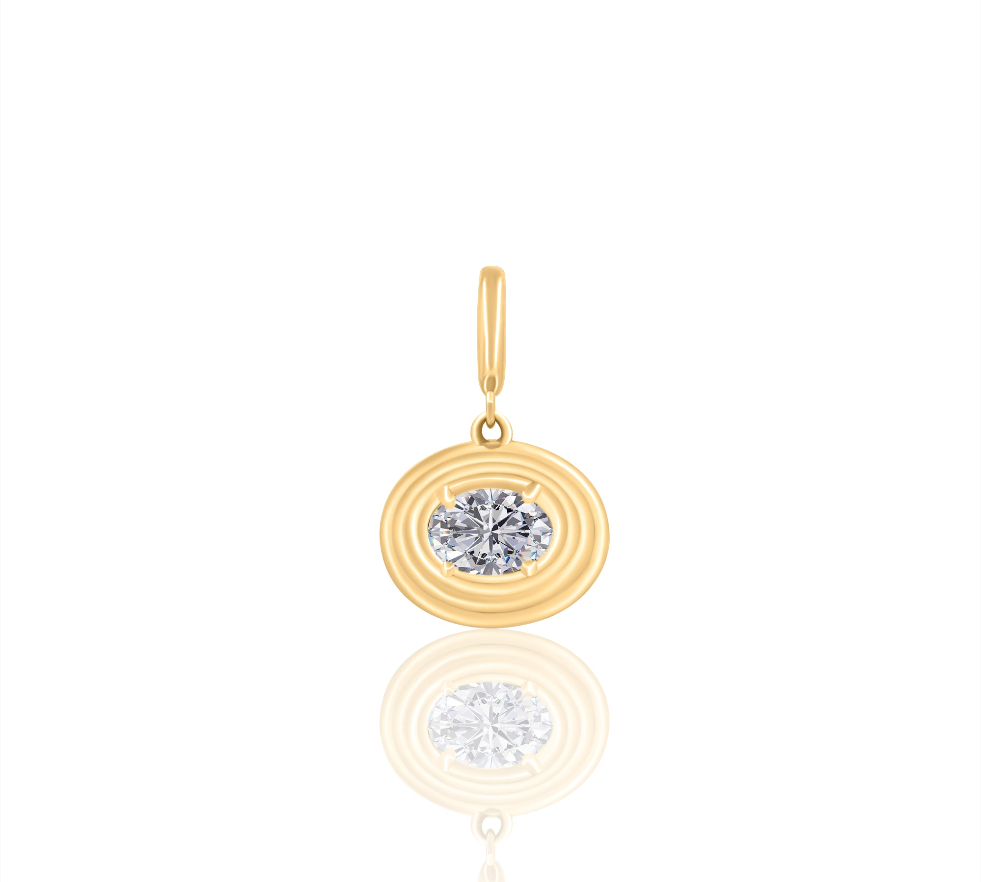 Gold Lab Grown Oval Ribbed Pendant