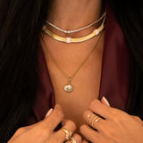 Gold Textured Pave Diamond Square Necklace