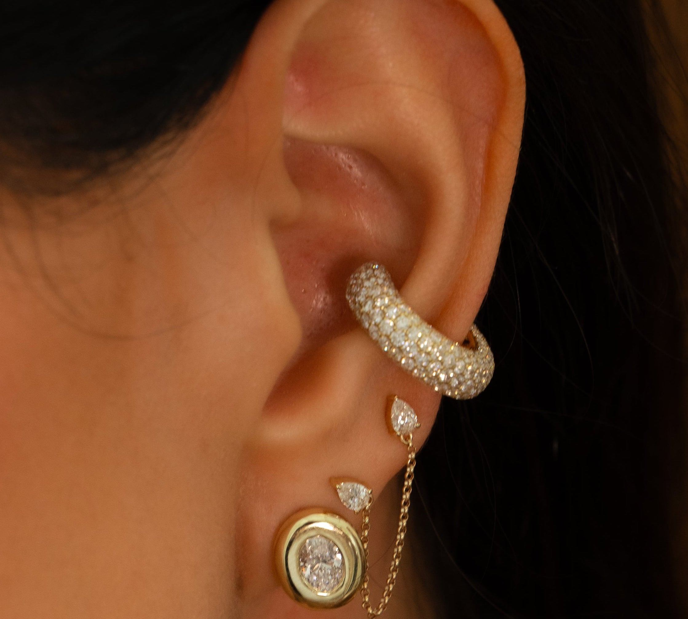 Gold Lab Grown Oval Bubble Stud Earring