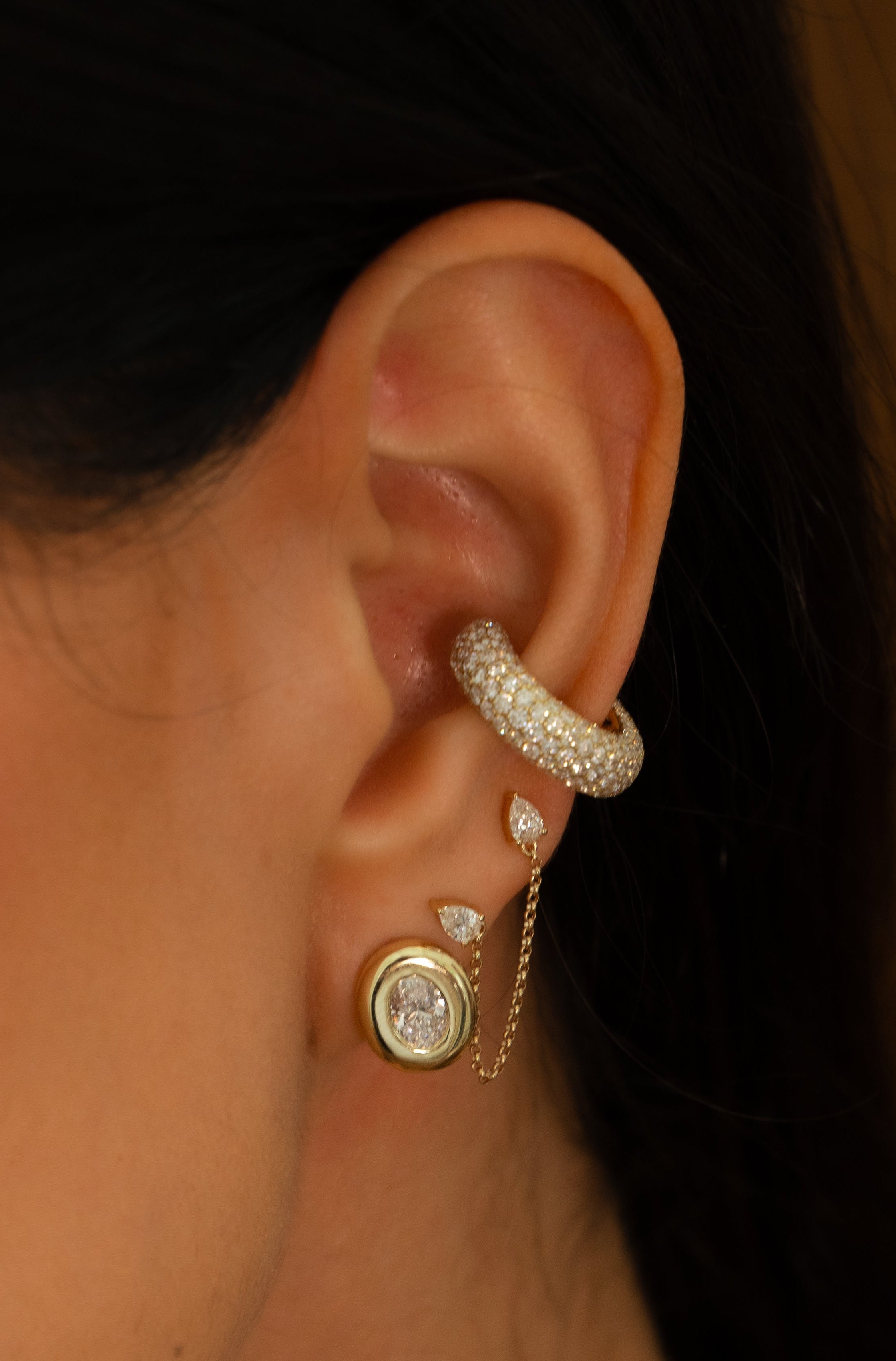 Gold Lab Grown Oval Bubble Stud Earring