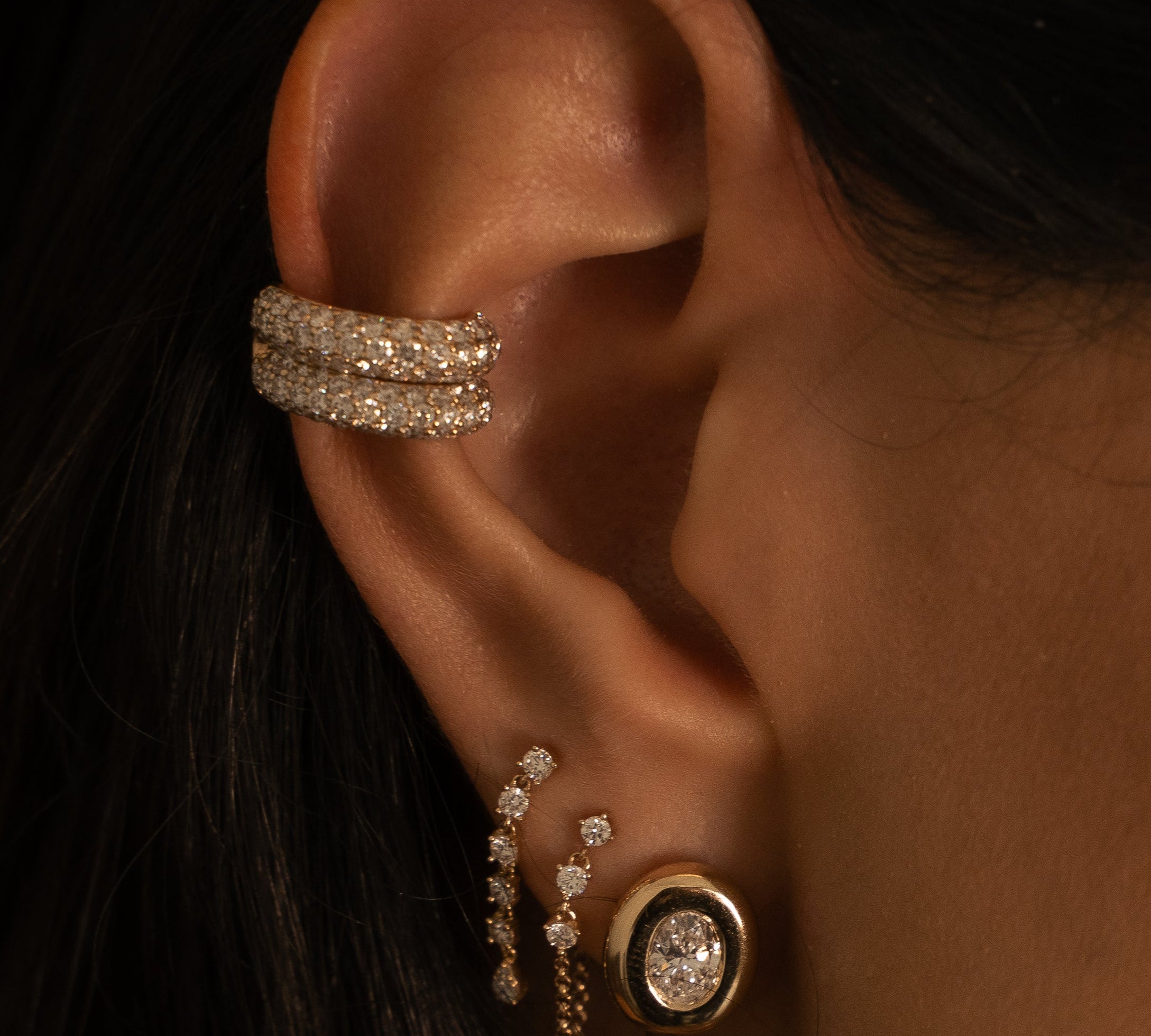Gold Lab Grown Oval Bubble Stud Earring