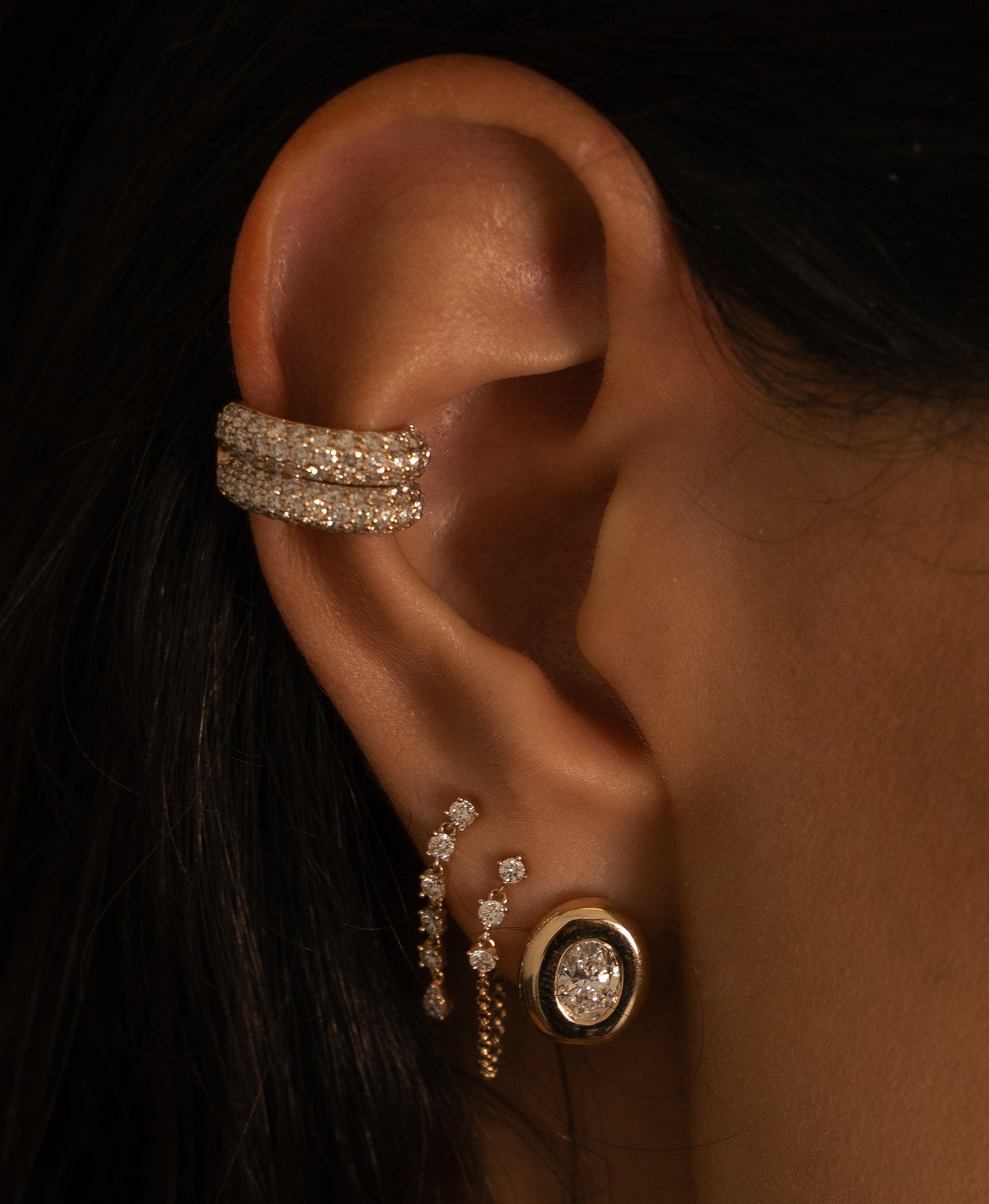 Gold Lab Grown Oval Bubble Stud Earring