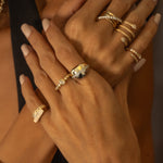 Gold Textured Four Wrap Pave Diamond Pear Ring