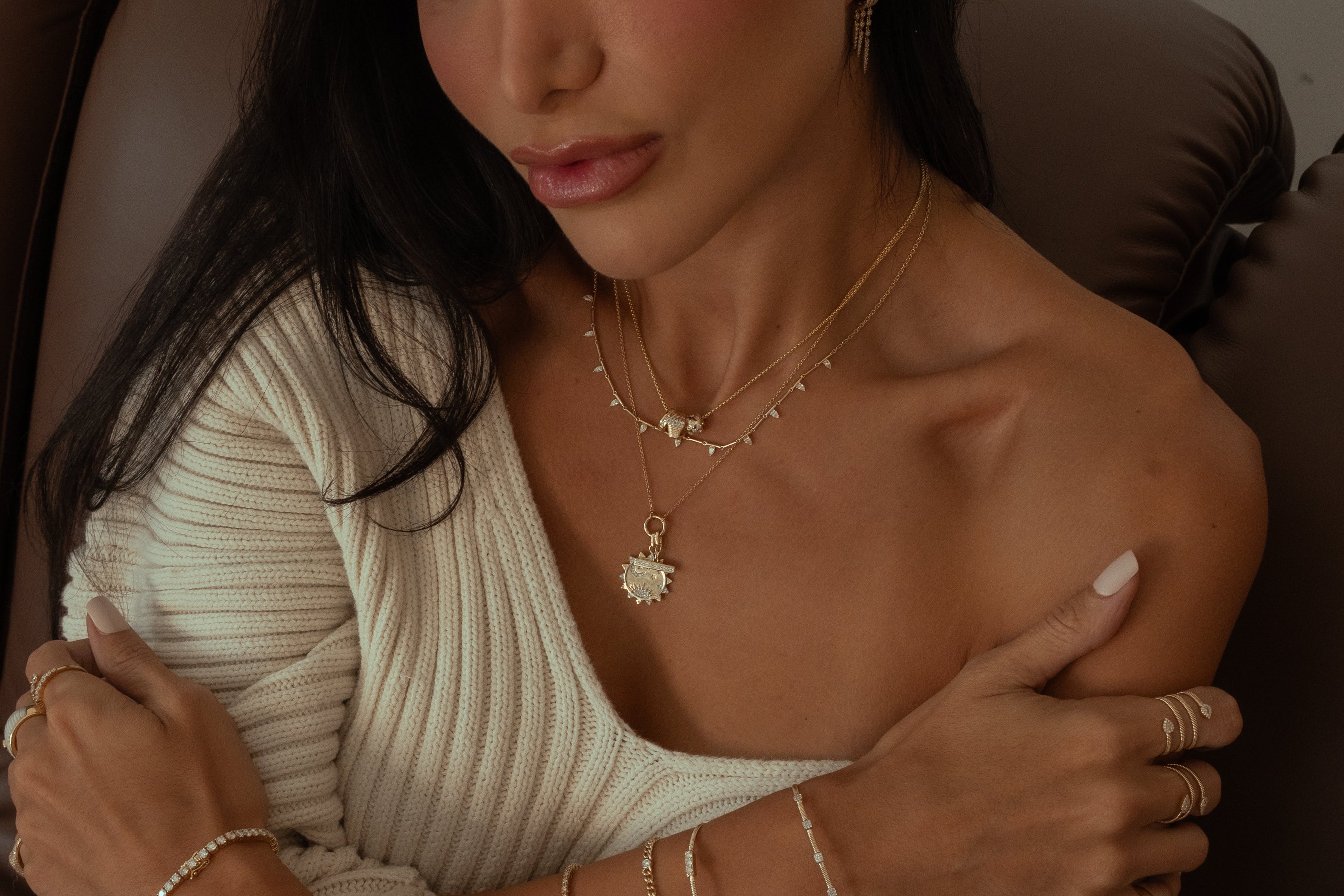 Gold Multi Bar Pear Drop Necklace