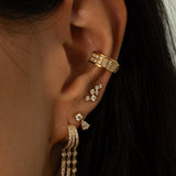 Gold Diamond Graduated Spike and Bezel Drop Hoop Earring