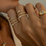 Gold Textured Four Wrap Pave Diamond Pear Ring