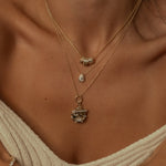 Gold Diamond Round Sun and Toggle Charm Necklace