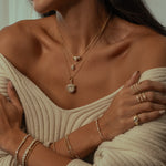 Gold Diamond Round Sun and Toggle Charm Necklace