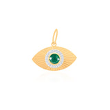 Gold Diamond and Emerald Evil Eye Fluted Pendant