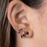 Gold Double Baguette Diamond and Ruby Earring Stud