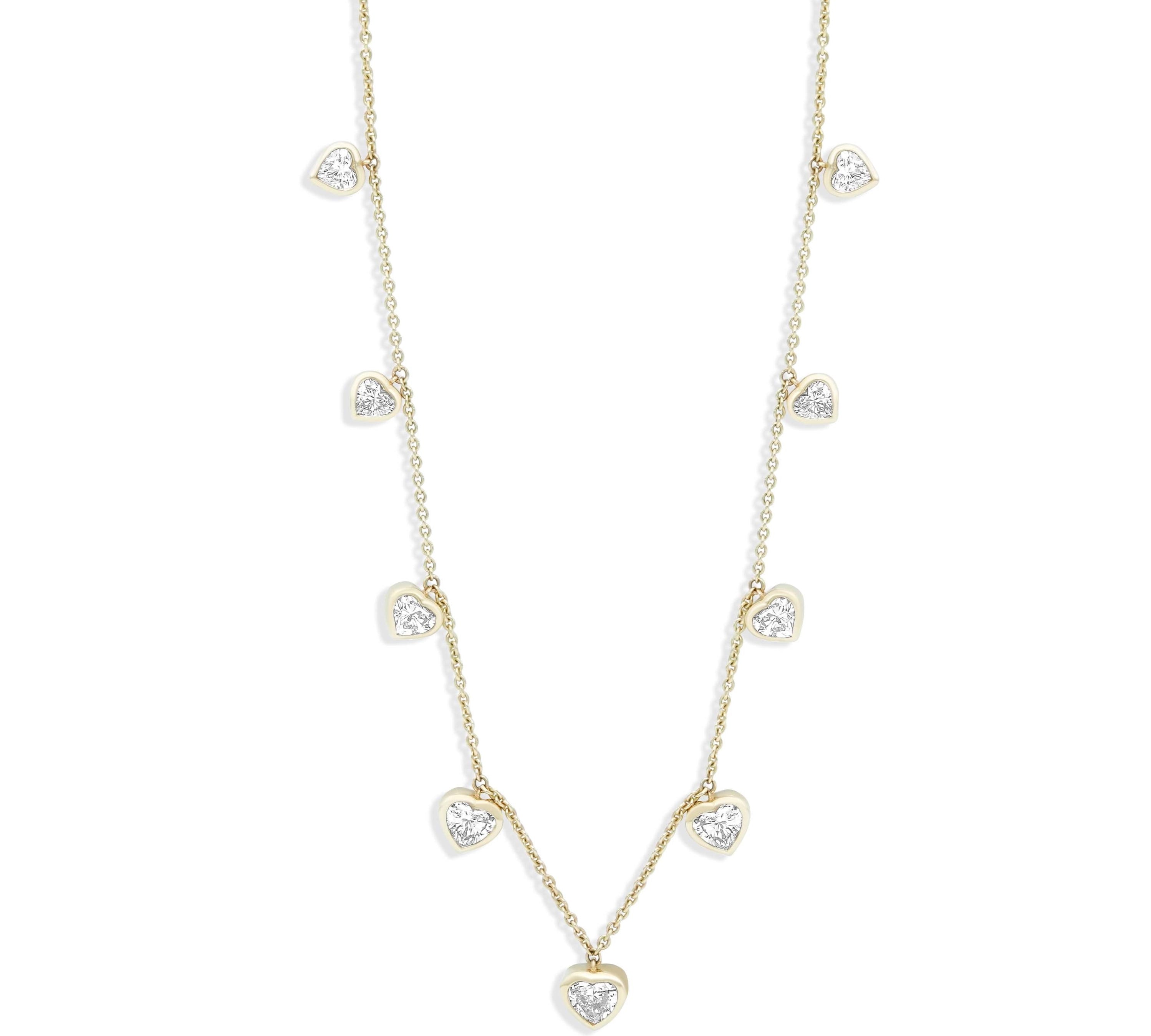 Gold Lab Grown Diamond Multi Heart Drop Necklace