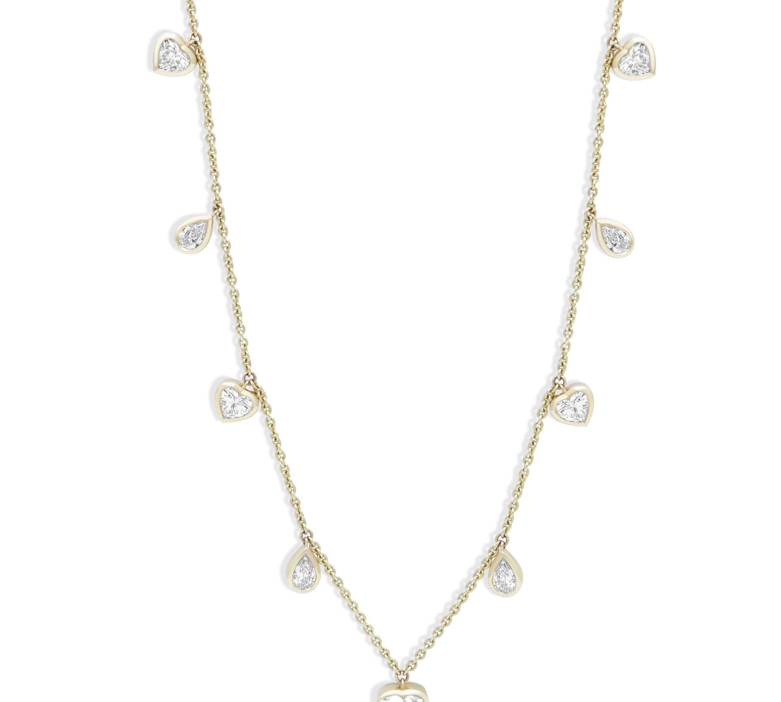 Gold Lab Grown Diamond Multi Heart and Pear Drop Necklace