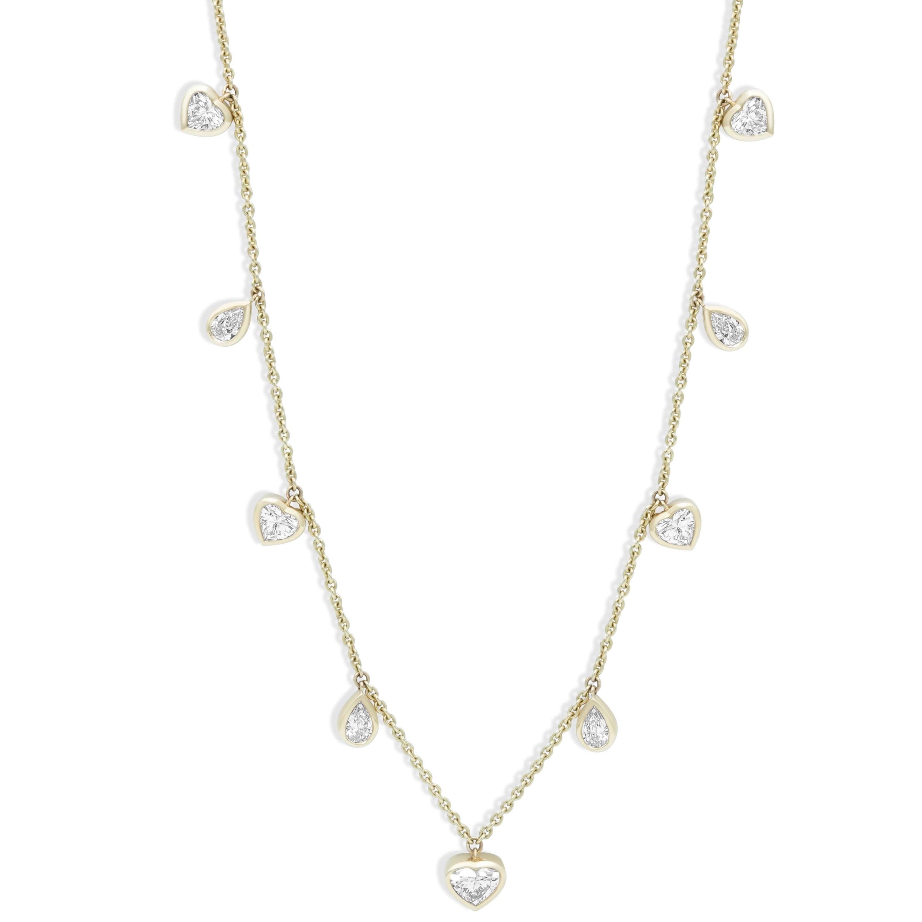Gold Lab Grown Diamond Multi Heart and Pear Drop Necklace