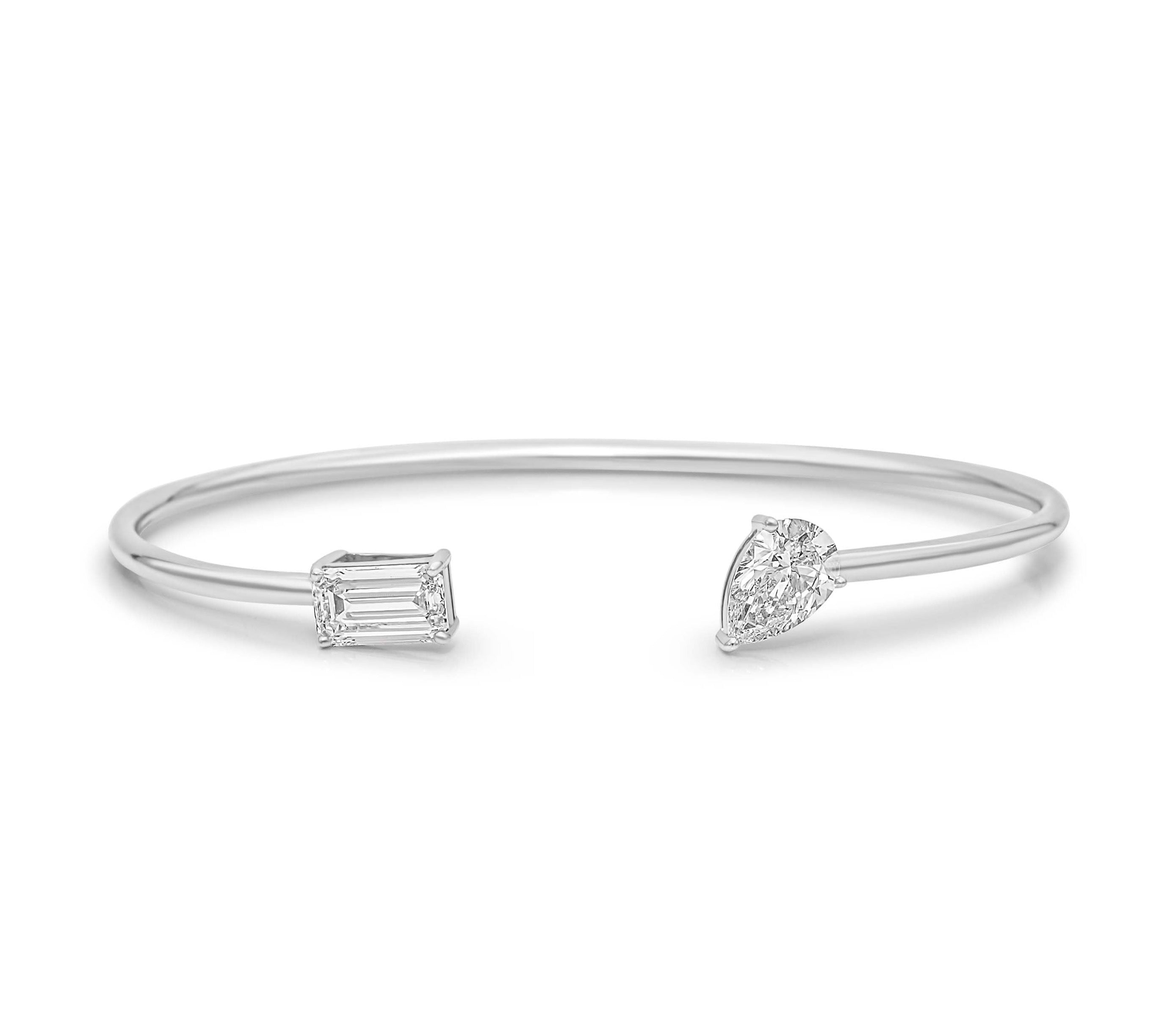 Gold Lab Grown Pear and Baguette Bangle