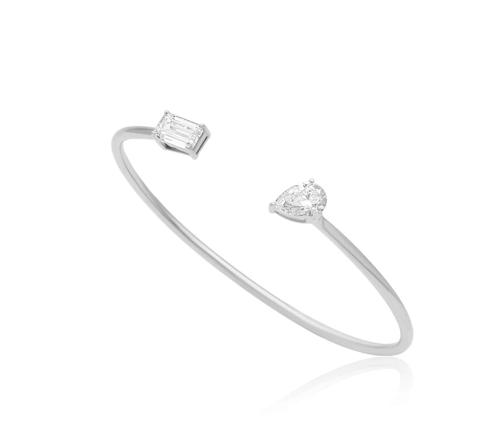 Gold Lab Grown Pear and Baguette Bangle
