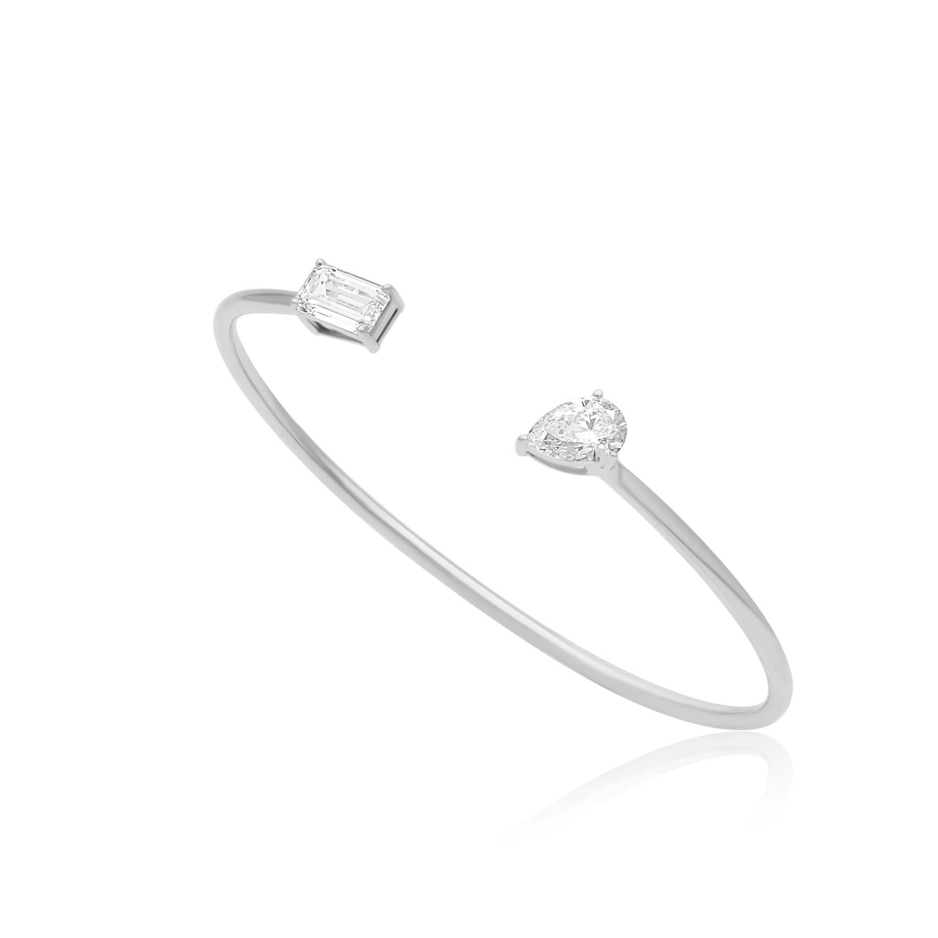 Gold Lab Grown Pear and Baguette Bangle