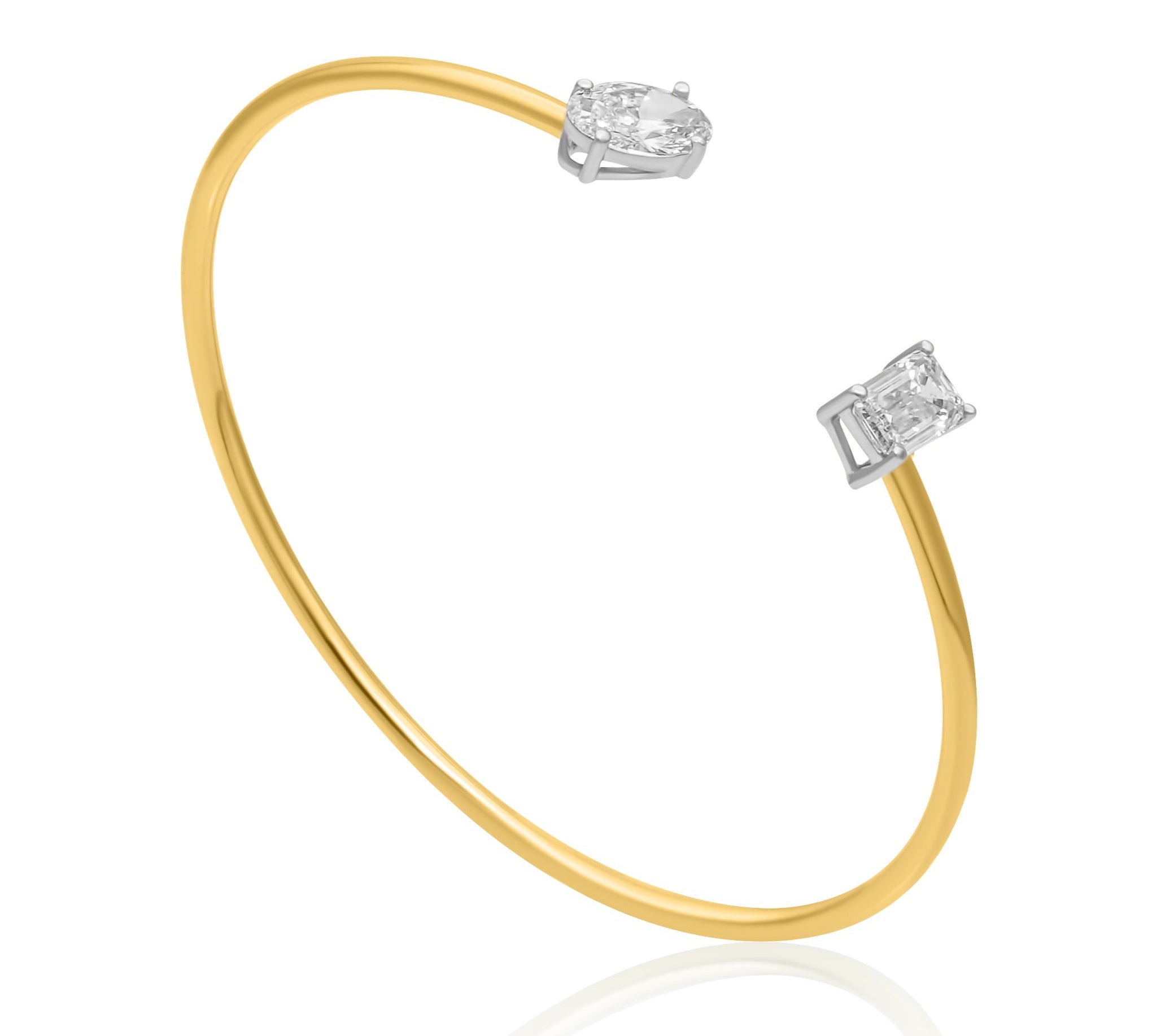 Gold Lab Grown Oval and Baguette Bangle