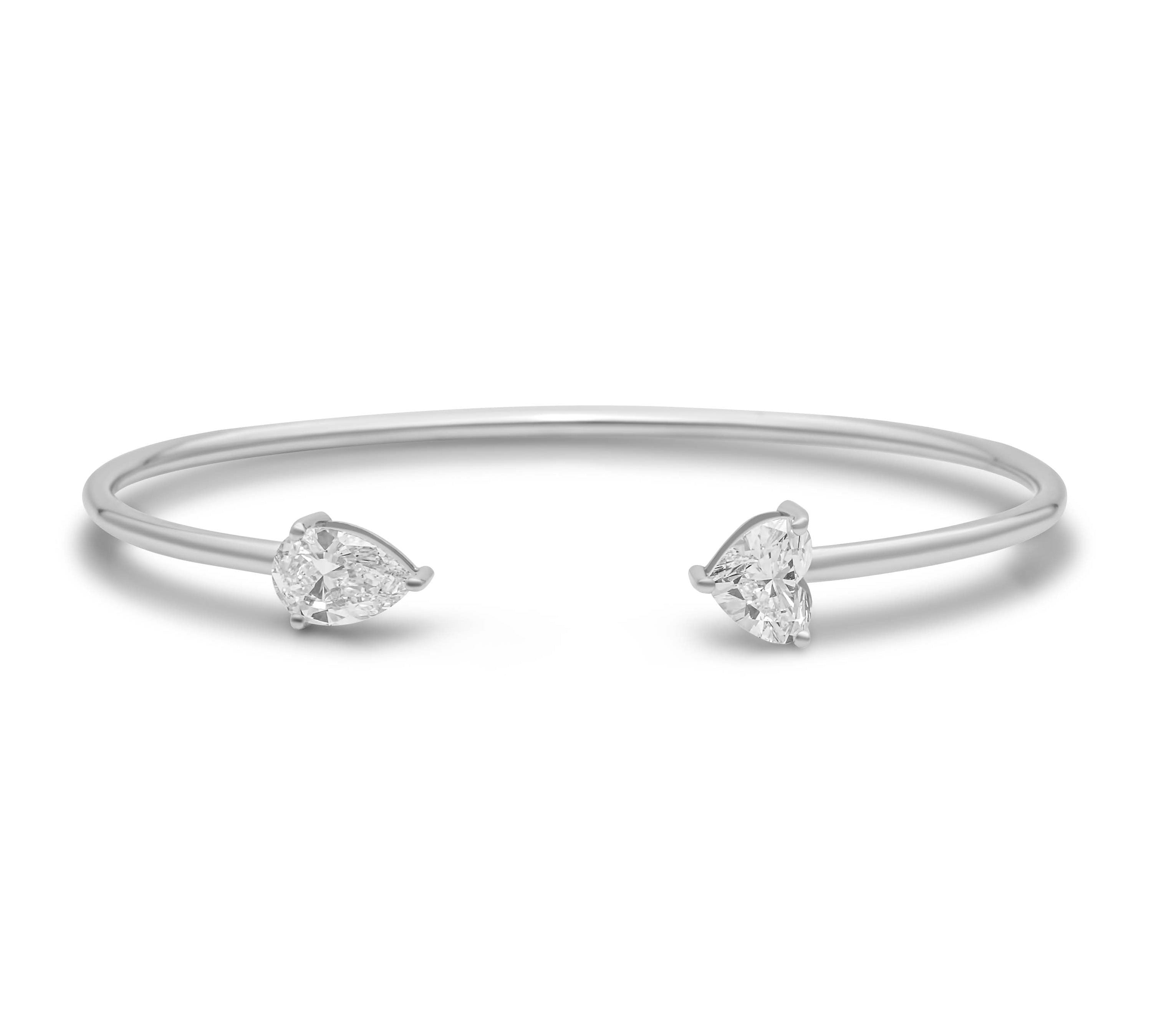 Gold Lab Grown Pear and Heart Bangle