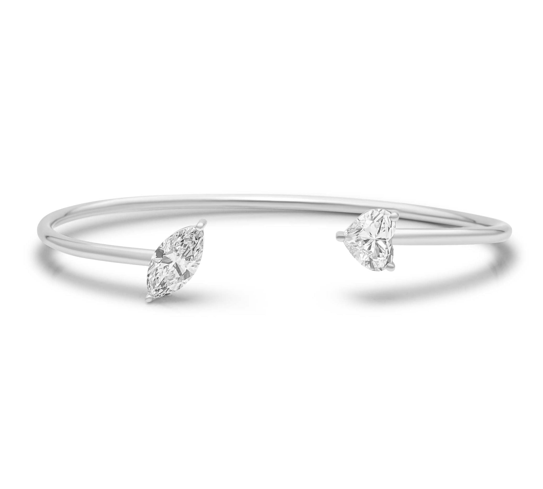 Gold Lab Grown Marquise and Heart Bangle