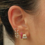 Gold Ruby Four Prong Hoop Earring