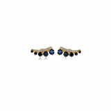 Gold Diamond Blue Sapphire Graduated Climber Earring