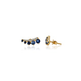 Gold Diamond Blue Sapphire Graduated Climber Earring