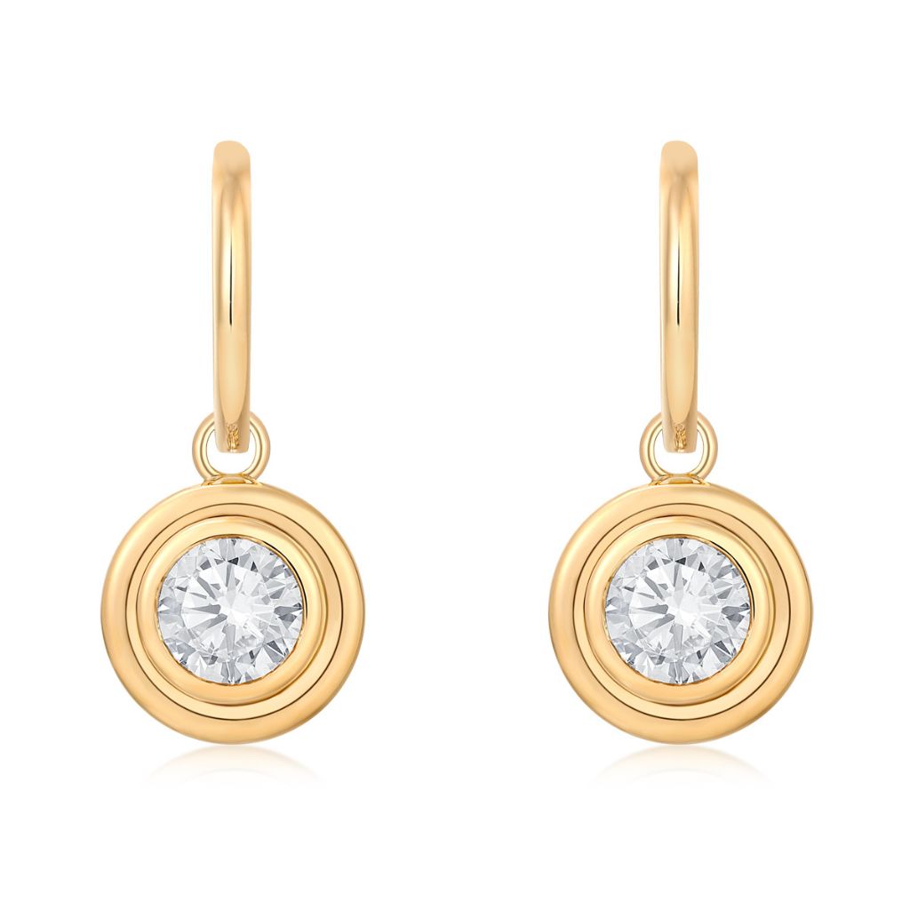 Gold Lab Grown Round Bezel Charm Earring