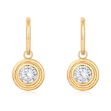 Gold Lab Grown Round Bezel Charm Earring
