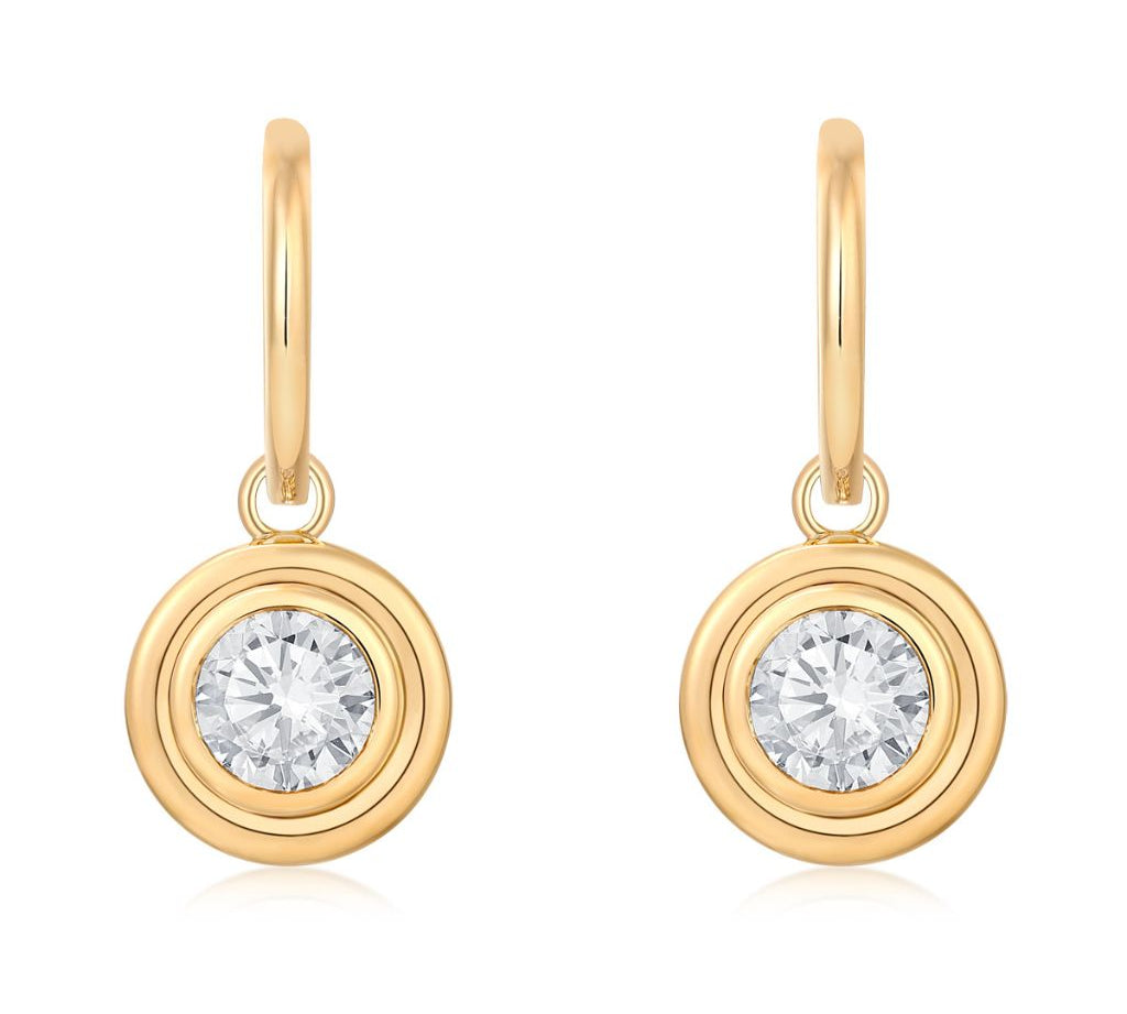 Gold Lab Grown Round Bezel Charm Earring