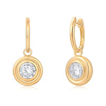 Gold Lab Grown Round Bezel Charm Earring