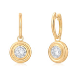 Gold Lab Grown Round Bezel Charm Earring