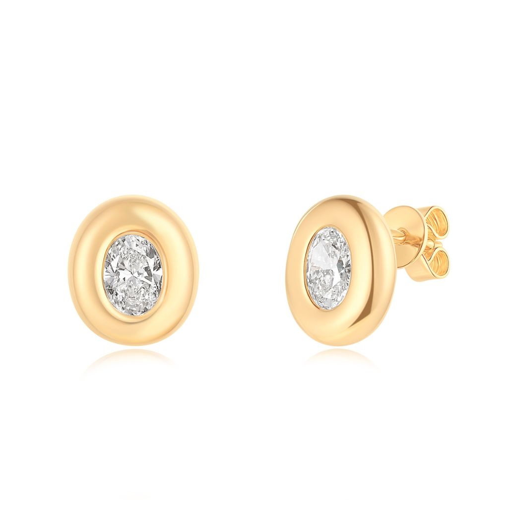 Gold Lab Grown Oval Bubble Stud Earring