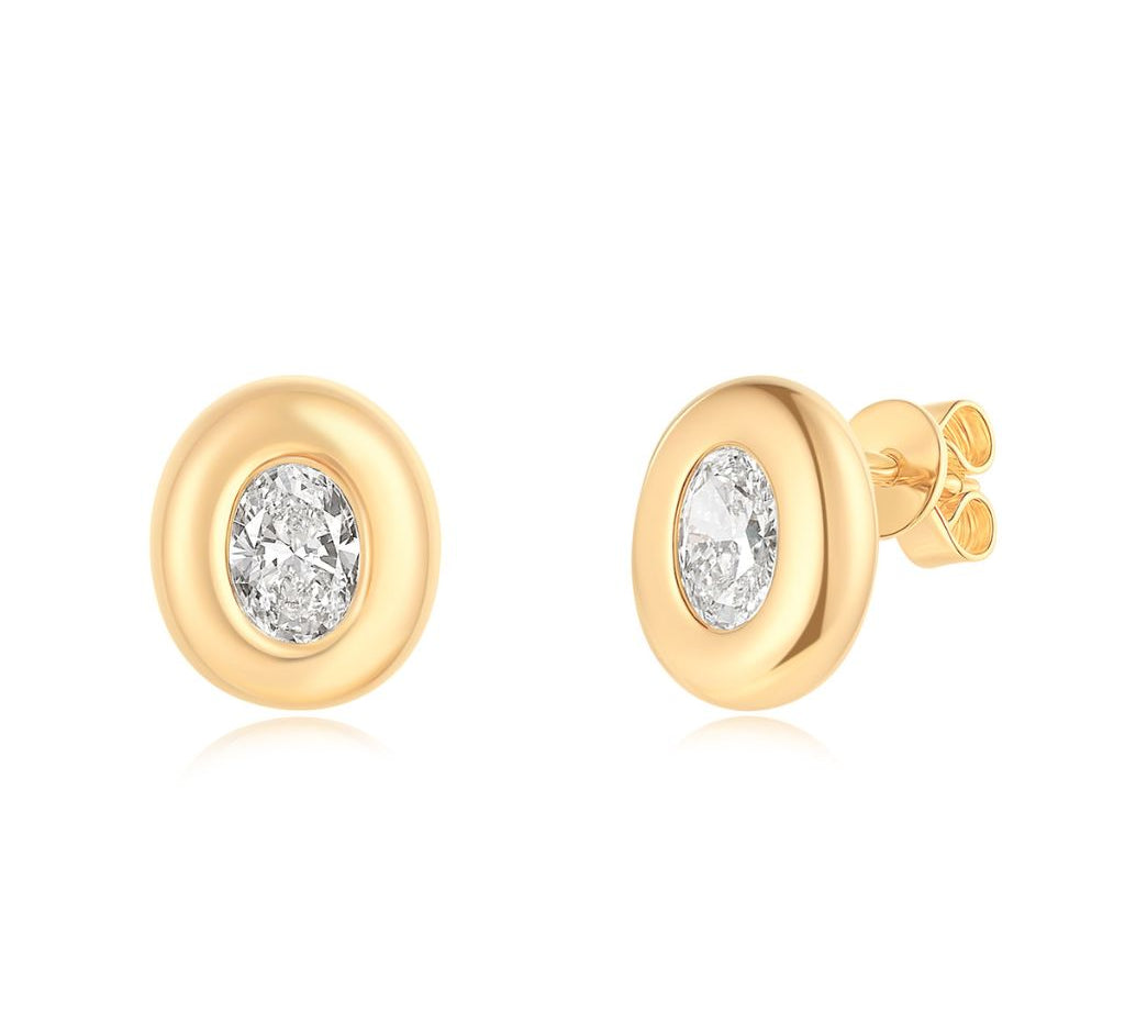 Gold Lab Grown Oval Bubble Stud Earring