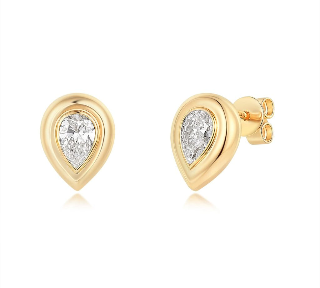 Gold Lab Grown Pear Bubble Stud Earring